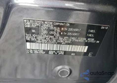 2018 Toyota Rav4 Adventure z USA, uszkodzony, nr VIN JTMRFREV0JJ225514